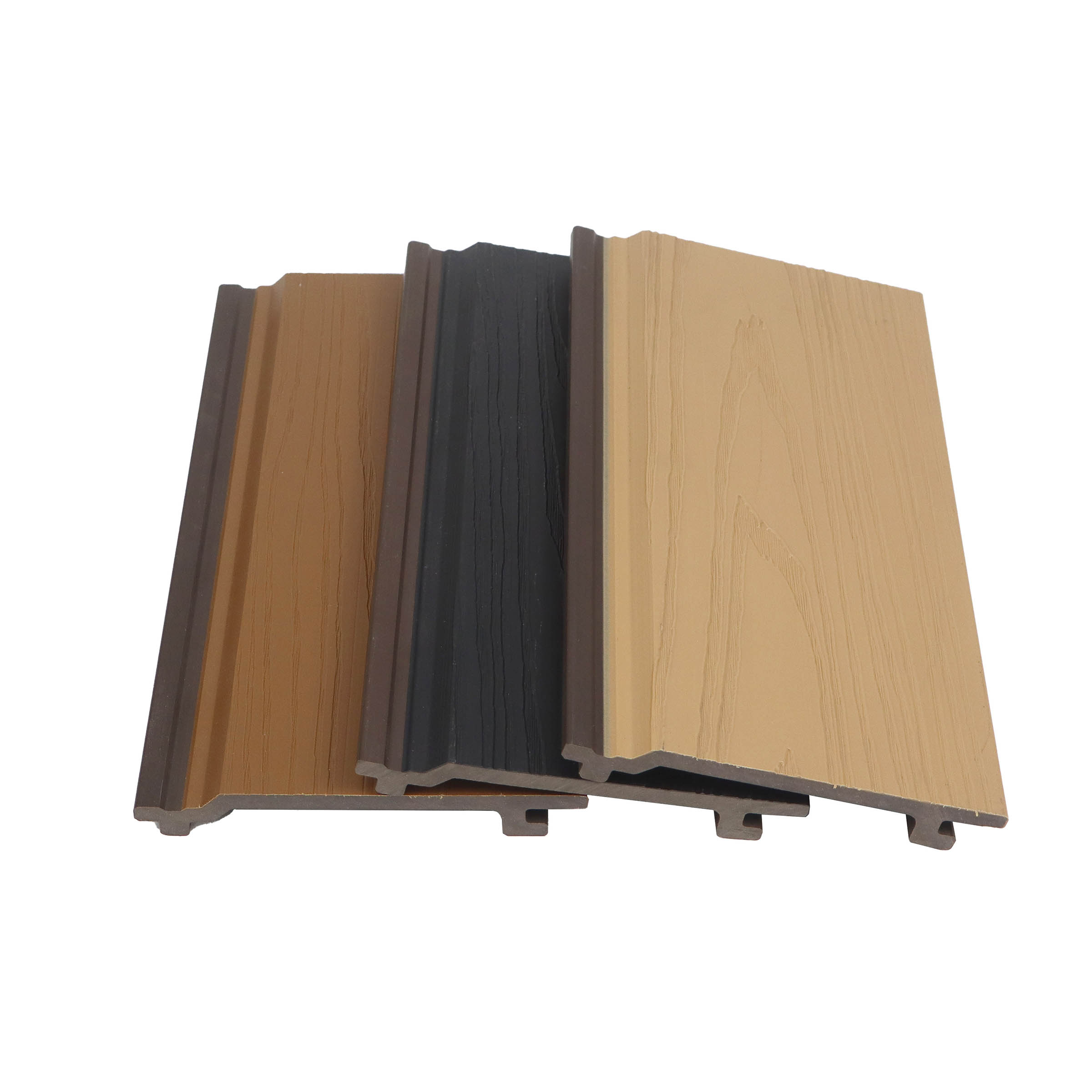 Pelapisan Dinding WPC Ekstrusi Bersama Bijirin Kayu Timbul 3D Kitar Semula Mesra Alam Luar - SAYRUO